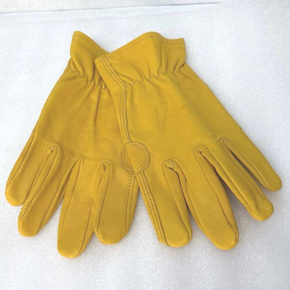 Mustard Yellow Genuine Leather Gloves Size Large Elastic Wrist Band